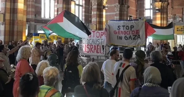 Amsterdam’da Filistin’e destek gösterisi: Gazeteci ölümleri ve açlık için ses çıkardılar VİDEO İZLE