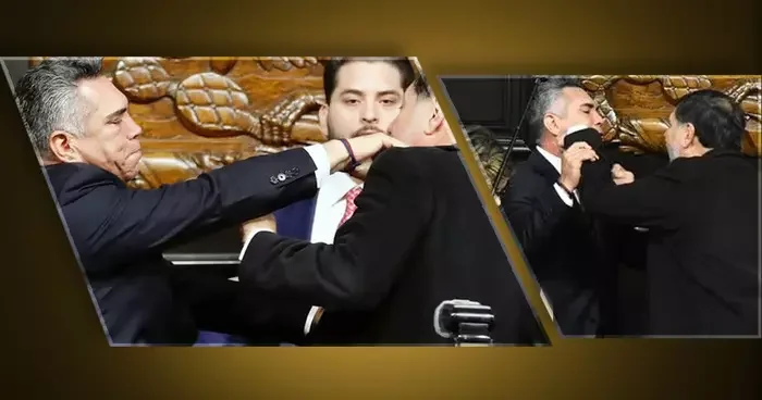 Meksika Senatosu nda ortalık karıştı! Muhalif lider Meclis Başkanı na saldırdı... O anlar kamerada