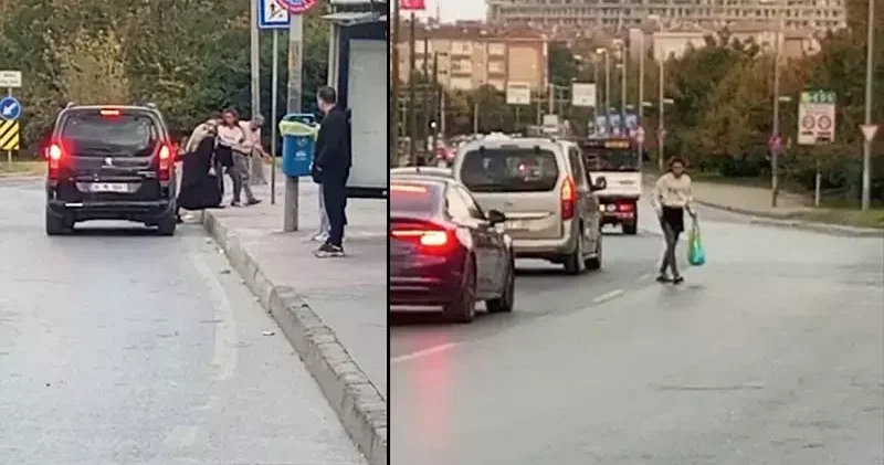 Sultangazi’de yola atlayarak oturan kadın trafikte tehlike oluşturdu