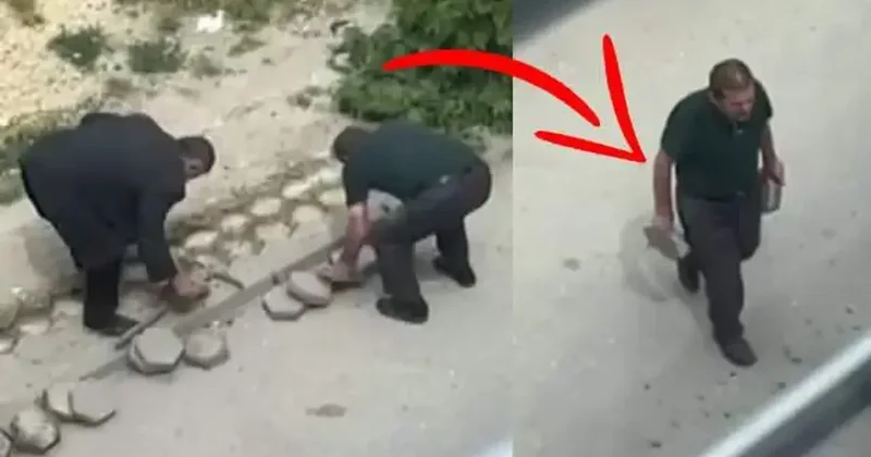 Kimse ne yaptığını anlamadı: Önce kaldırım taşlarını söktü, sonra geri getirdi!