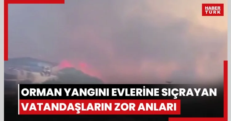 Orman yangını evlerine sıçrayan vatandaşların zor anları böyle görüntülendi