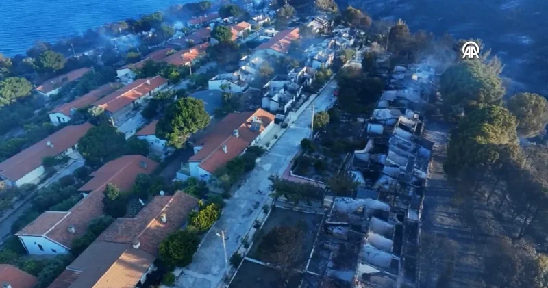 Büyük bölümü küle döndü! Seferihisar daki yangında zarar gören evler dronla görüntülendi