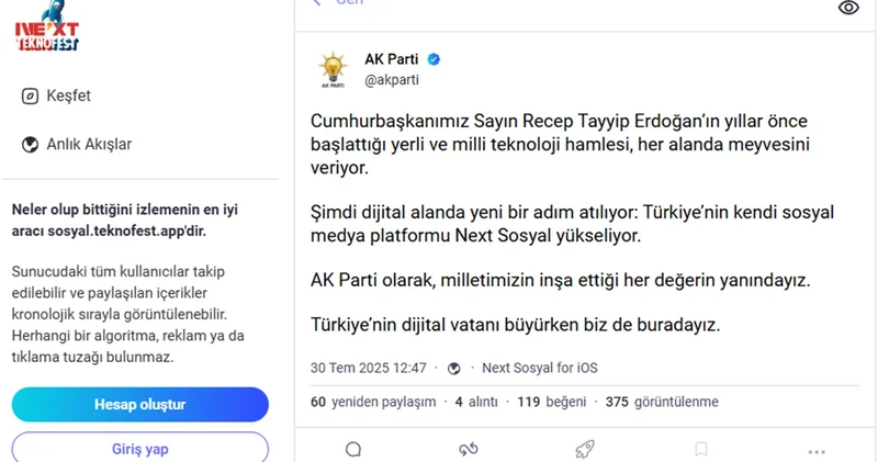 AK Parti, Next Sosyal de! İlk paylaşımda dijital vatan vurgusu