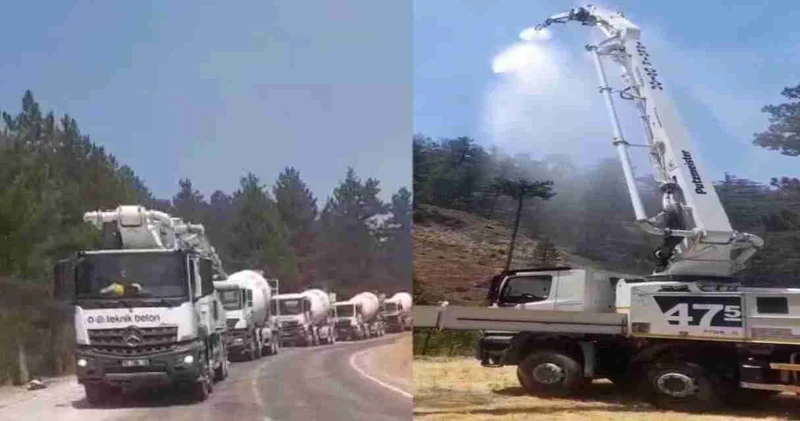 Yangına yetişilemiyor: Beton pompasıyla alevlere su sıktılar