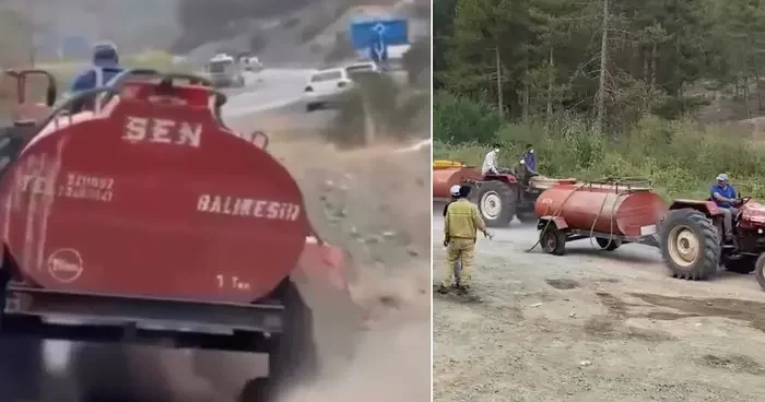 Patlak lastikle, jant üzerinde giderek yangına su taşımıştı! Bursalı çiftçiye 3 su tankeri hediye edildi