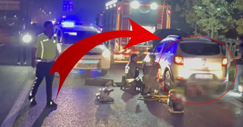 Yolun ortasına oturdu, altına aldığı araç metrelerce sürükledi