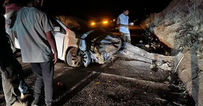 Yola çıkan hayvana çarpmamak için manevra yapan araç beton duvara çarptı