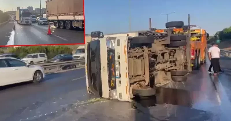 Başakşehir TEM Otoyolu nda kamyonet devrildi; trafik yoğunluğu oluştu