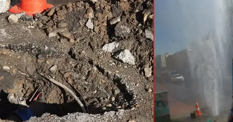 Kadıköy’de patlayan borudan fışkıran su 5 katlı bina yüksekliğine ulaştı