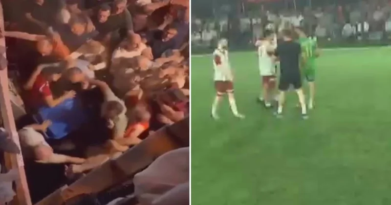 Rize de amatör maçta ortalık savaş alanına döndü: Onlarca kişi birbirine girdi!